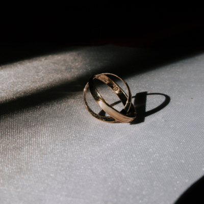 Single shot of two rings leaning on each other.